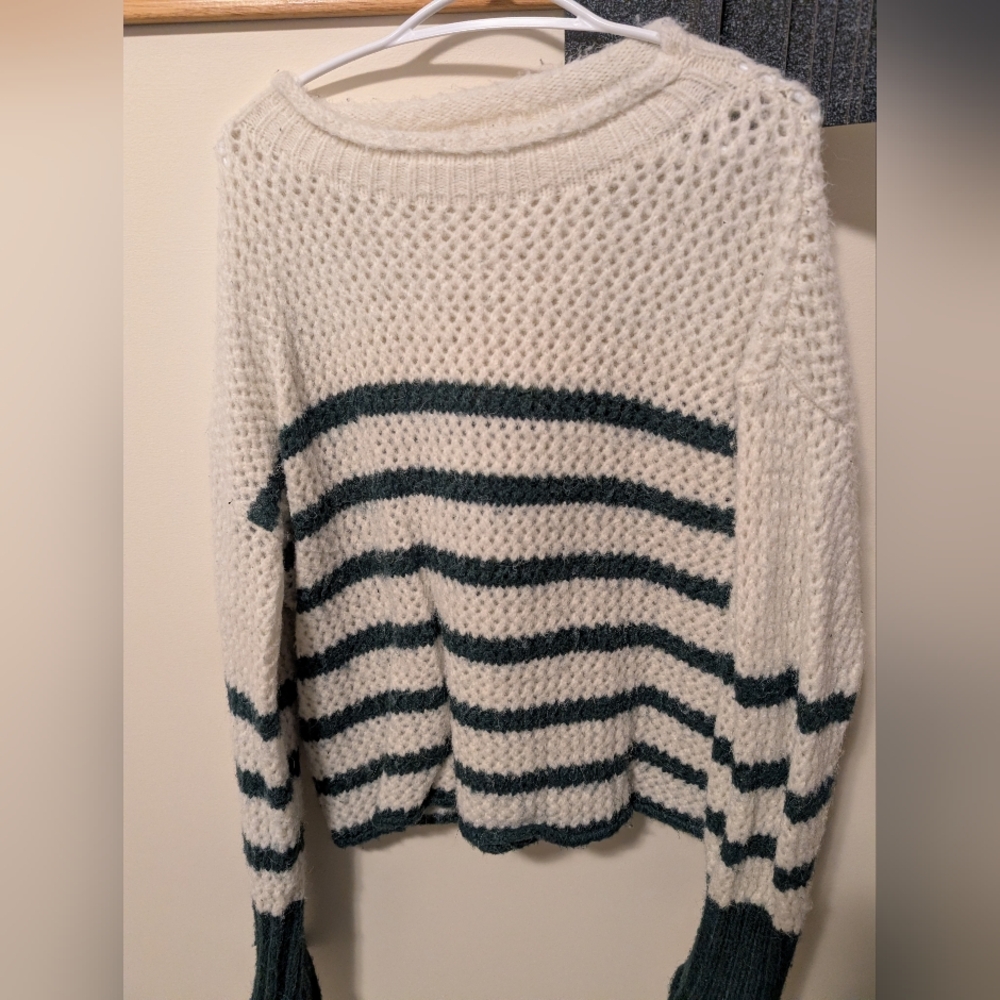 Striped Knit Sweater - White and Green